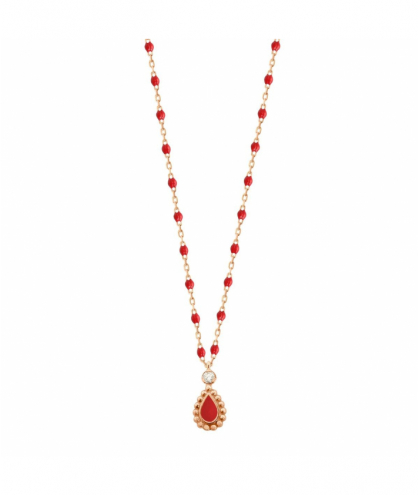 Gigi Clozeau Collier Lucky Cashmere, diamant, Or rose et mini perles de résine coquelicot, 42 cm