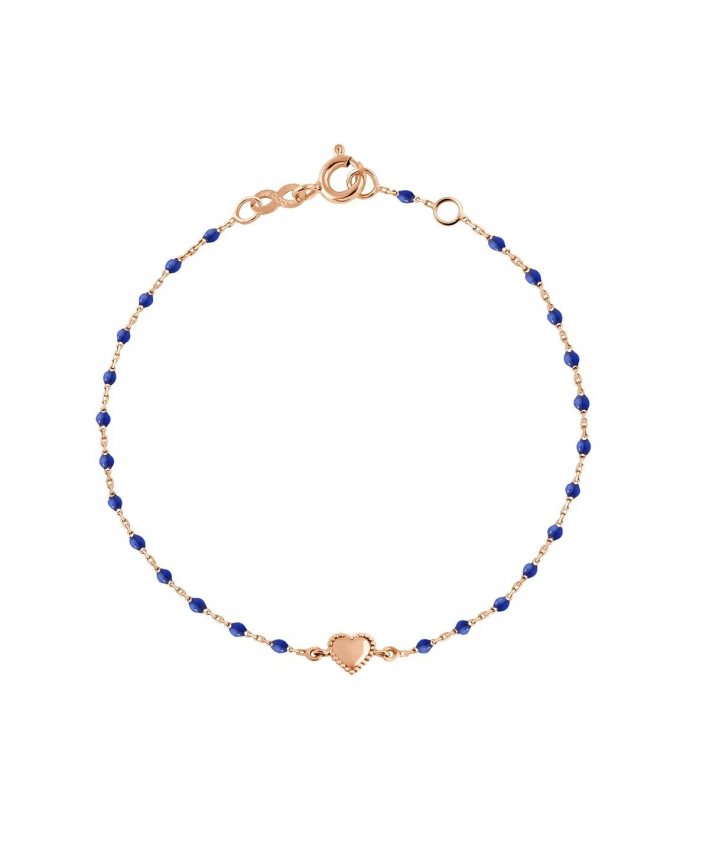 Gigi Clozeau Bracelet Lucky Coeur, or rose et mini perles de résine prusse, 17 cm