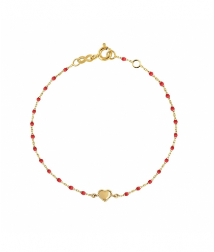 Gigi Clozeau Bracelet Lucky Coeur, Or jaune et mini perles de résine coquelicot, 17 cm