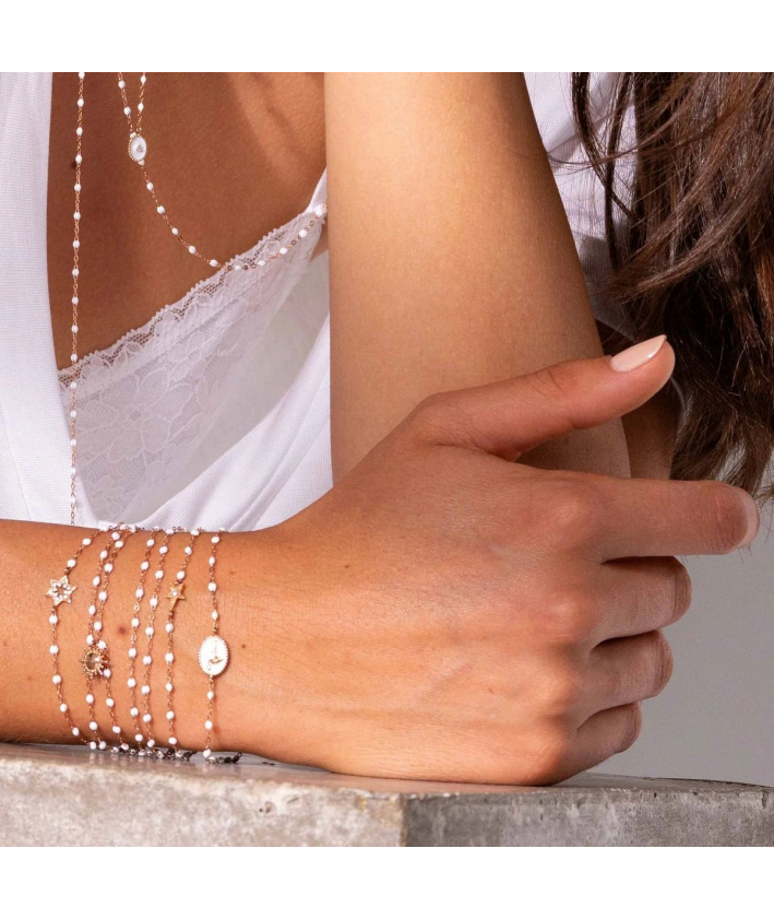 Gigi Clozeau Bracelet blanc Etoile diamant, or rose, 17 cm
