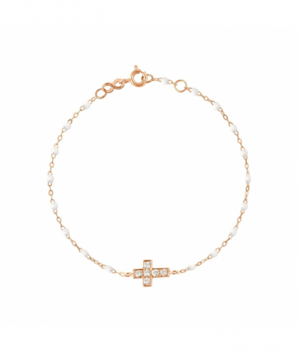 Gigi Clozeau Bracelet blanc Croix diamants, Or rose, 17 cm