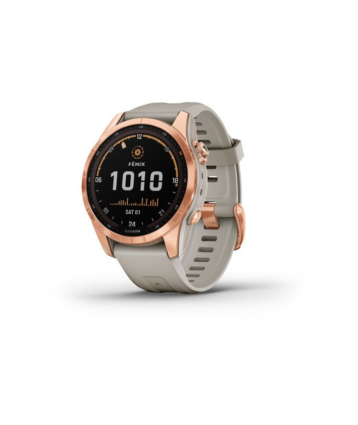 Garmin fenix® 7S – Solar Edition Rose Gold avec bracelet beige sable