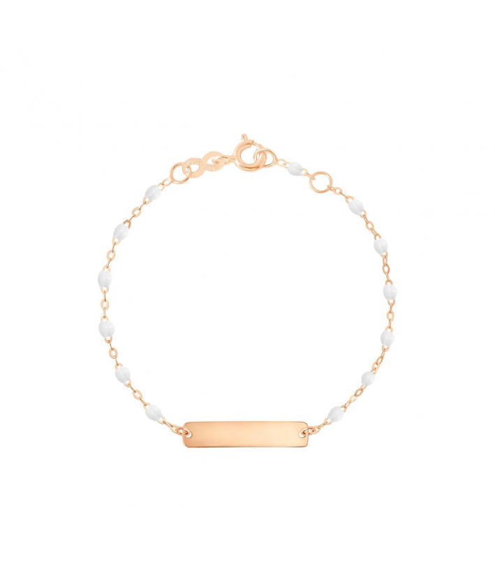 Gigi Clozeau Bracelet blanc Little Gigi, plaque rectangle, or rose, 13 cm