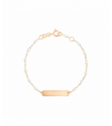 Gigi Clozeau Bracelet blanc Little Gigi, plaque rectangle, or rose, 13 cm